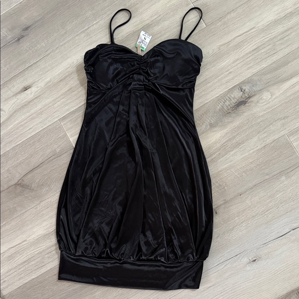 Black Satin Spaghetti-Strap Cocktail Dress